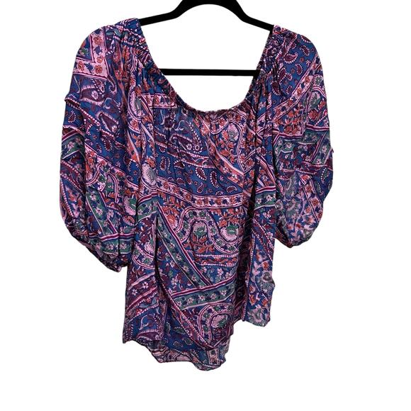 BA&SH Fenji Paisley Off The Shoulder Top in Blue - Picture 6 of 9